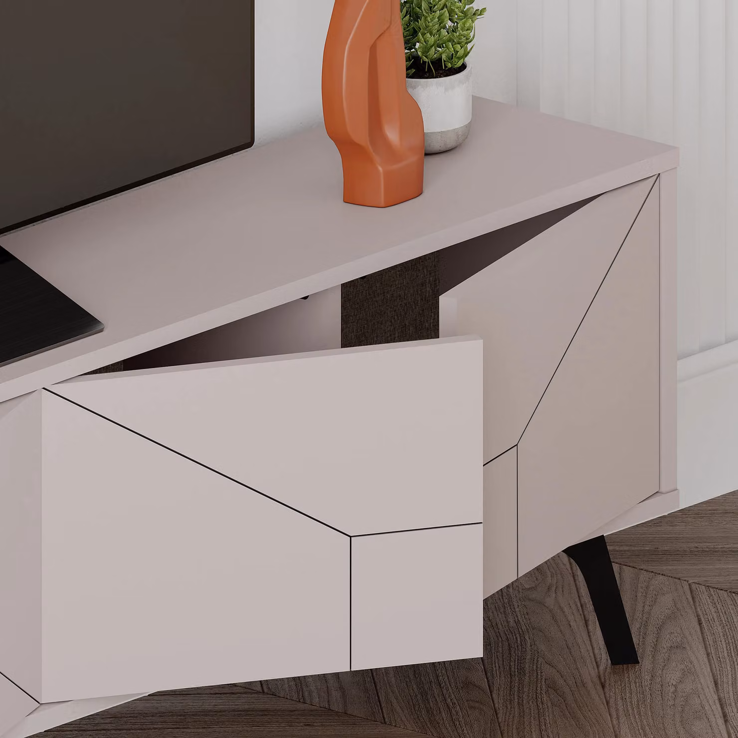Decortie Dune Modern Geometric TV Unit Multimedia Centre in Grey, 2 Pack – 3