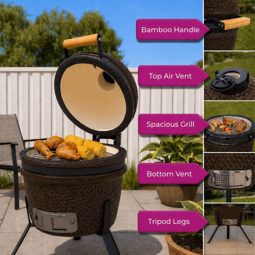 Neo 13 inch Ceramic Mini Kamado BBQ Grill and Portable Smoker Oven in Brown and Chocolate – 2