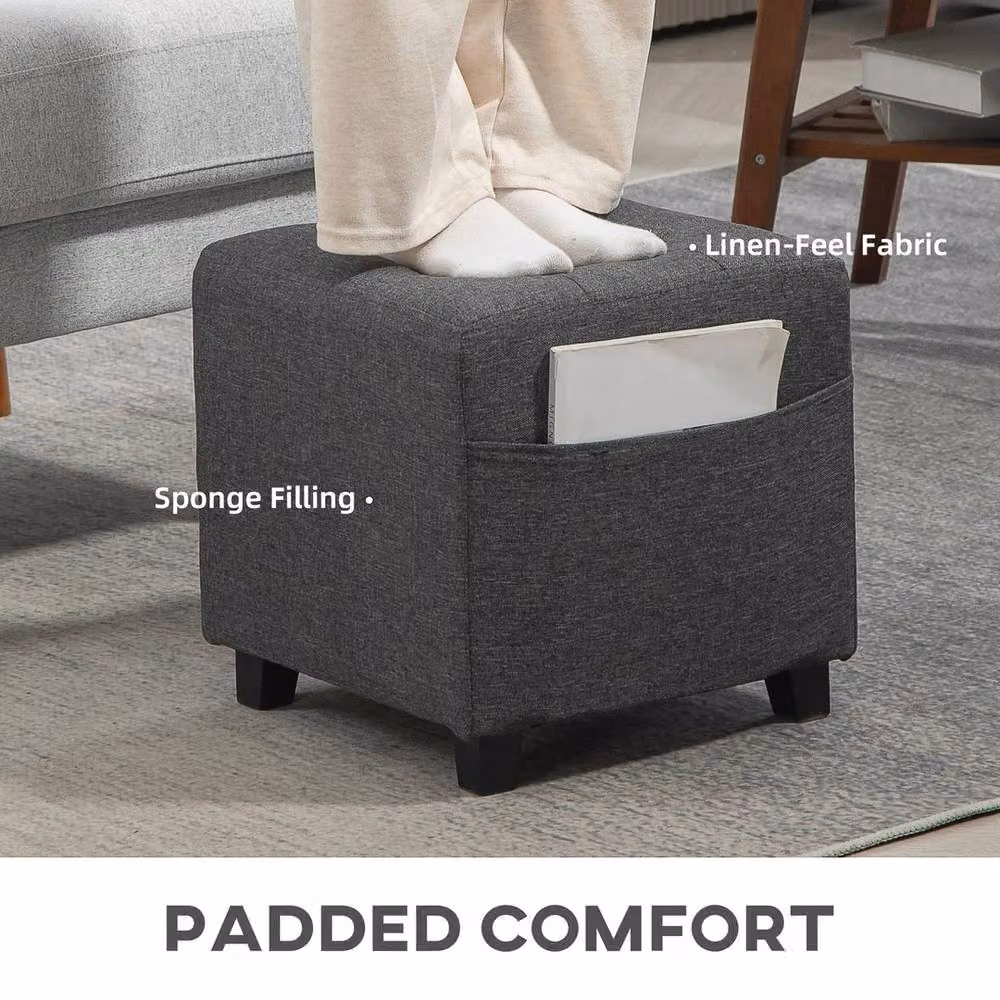 NESTLUNE Grey Fabric Rectangular Small Footstool Ottoman – 2