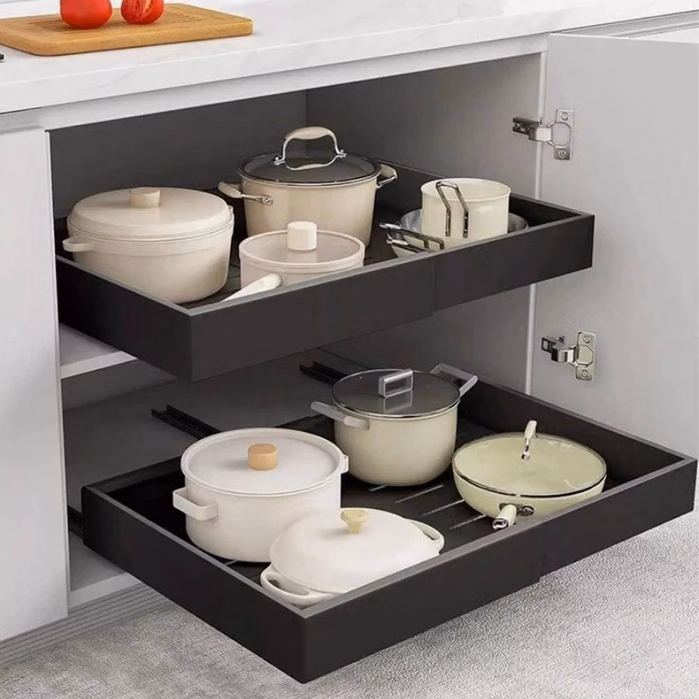 FLAVORA Black Metal Extendable Pull Out Kitchen Cabinet Organiser – 2