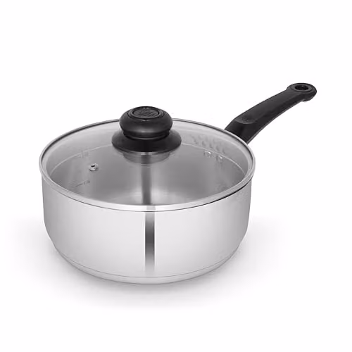 Swan Townhouse 20cm Stainless Steel Saucepan with Glass Lid in Silver – 1