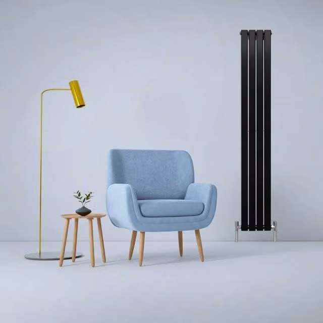 Monstershop Designer Flat Panel Steel Radiator in Matt Black, H: 180 cm, W: 28 cm