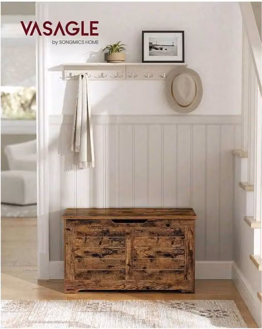 VASAGLE Modern Storage Bench and Shoe Rack in Brown and White, W/D/H: 80 x 46 x 46 cm