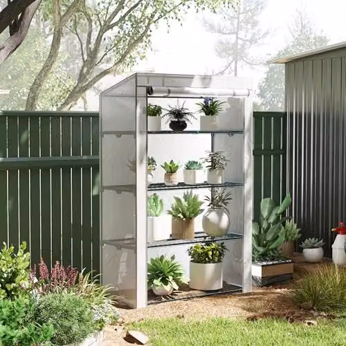 Outsunny 4 Tier Lean-to Mini Greenhouse in Grey, W/D/H: 110 x 50 x 171 cm – 2