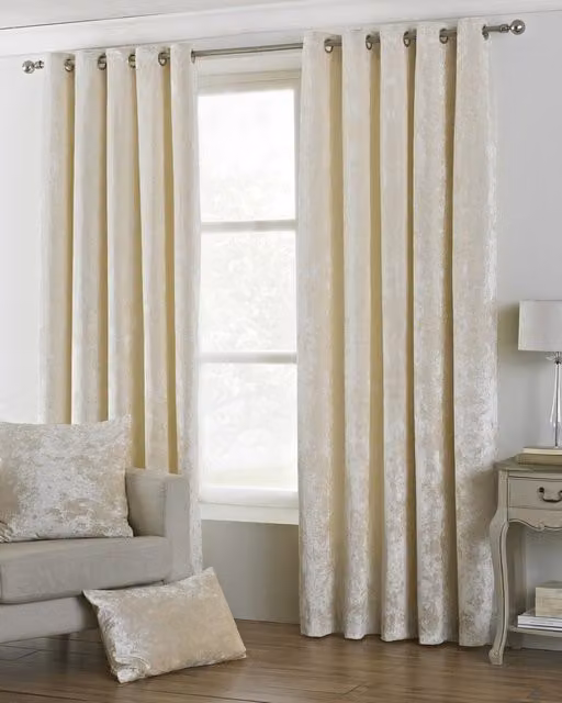 Terrys Verona Crushed Velvet Lined Eyelet Curtains in Beige