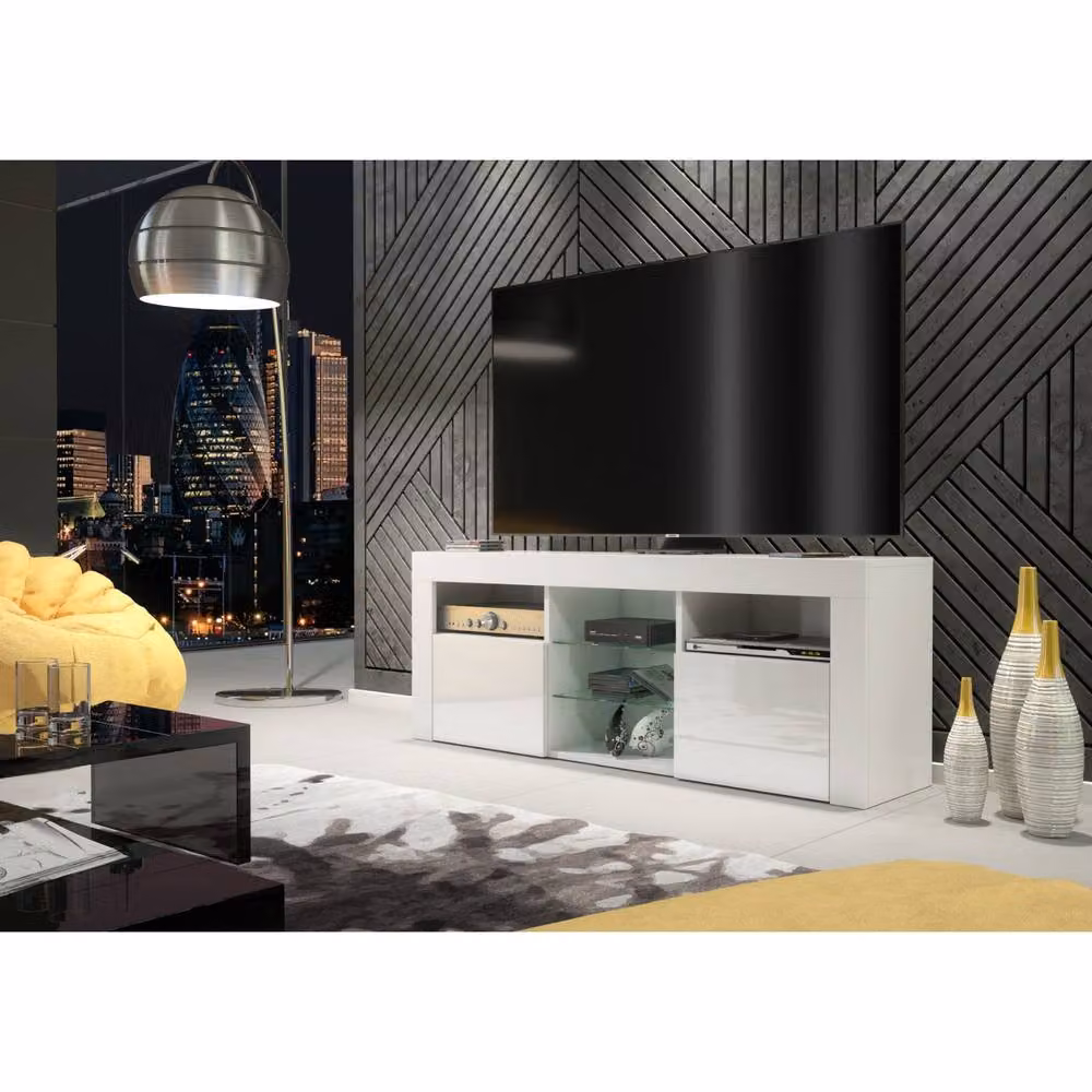 Creative Furniture Pulse TV Unit, White with Glossy Doors, W: 145 cm, H: 53 cm, D: 35 cm – 2