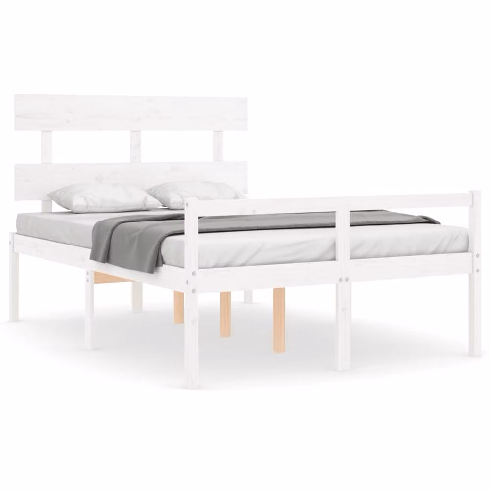 Berkfield Home Solid Wood Small Double Bed Frame with Headboard in White – 2