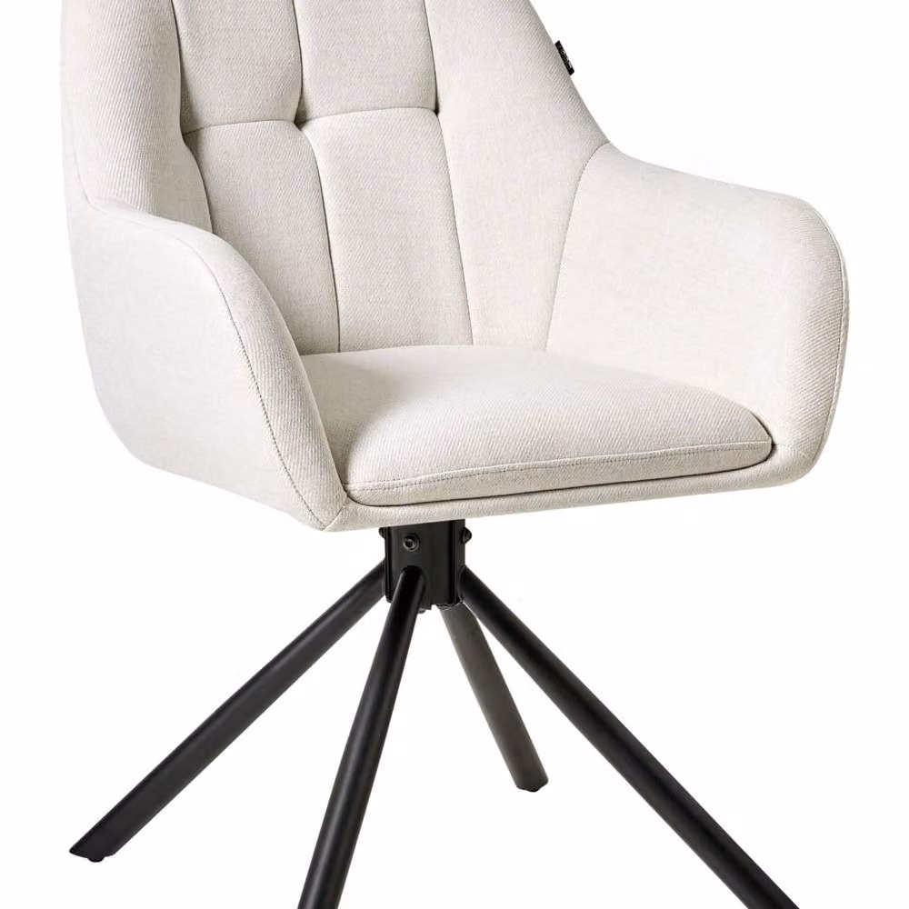 Wyld and Coco Prestige Swivel Dining Chair in Off-White Fabric with White Metal Base – 2