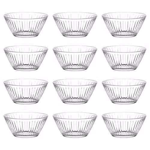 LAV Hestia Geometric Glass Dessert Bowls, Clear, Pack of 12, Diameter: 10.5 cm