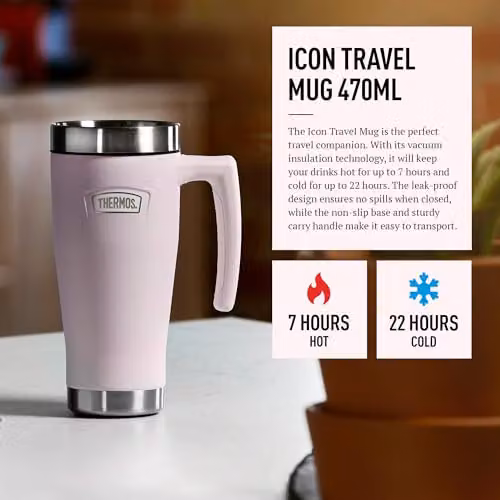 Thermos Icon Stainless Steel Travel Mug with Lid, Pink, 470ml – 2