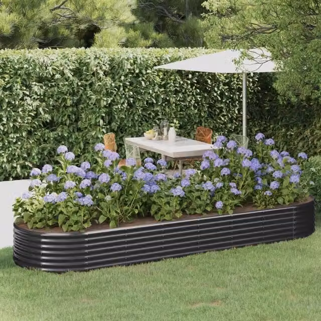 Berkfield Home Garden Powder-coated Steel Raised Bed in Anthracite Black, W/D/H: 322 x 100 x 36 cm – 1