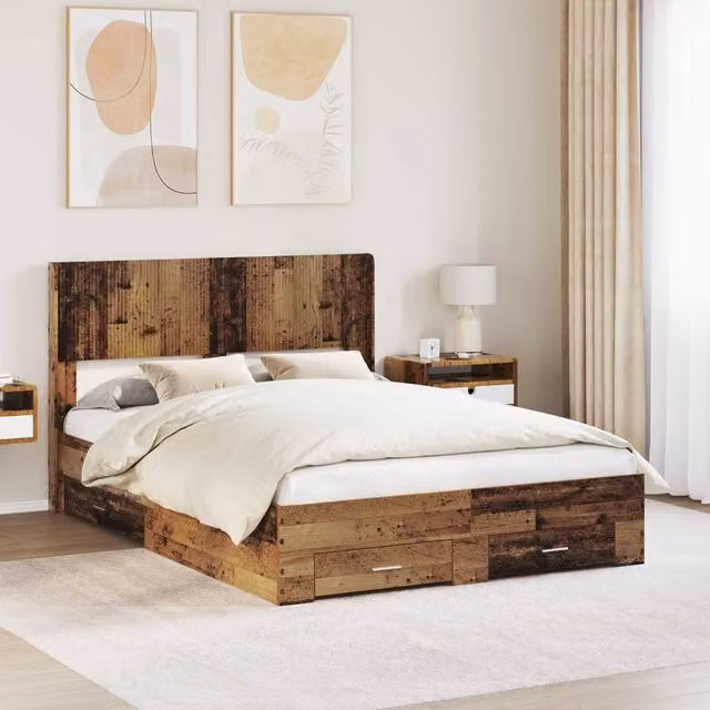 Berkfield Home Modern Bed Frame with Headboard and Side Compartment Storage, Brown, W/D/H: 120 x 190 cm – 1