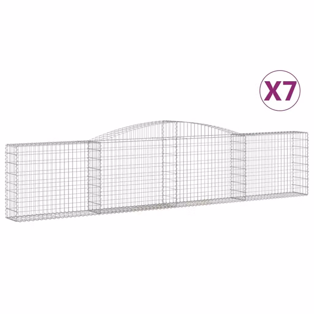 Berkfield Home Arched Gabion Baskets, 7 Piece Set, Silver Galvanised Steel, W: 400 cm, D: 30 cm, H: 80-100 cm – 2
