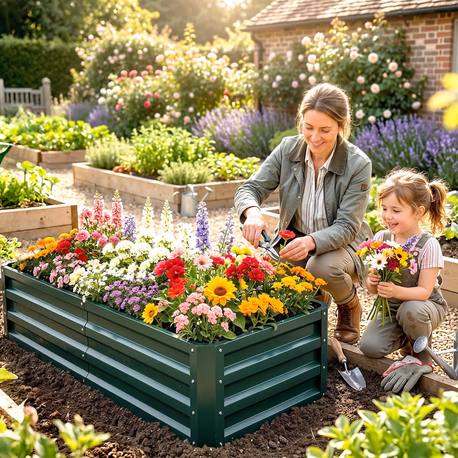 Outsunny Galvanised Steel Raised Garden Bed in Green for Herbs and Vegetables, W/D/H: 60.0 x 30.5 x 60.0 cm – 2