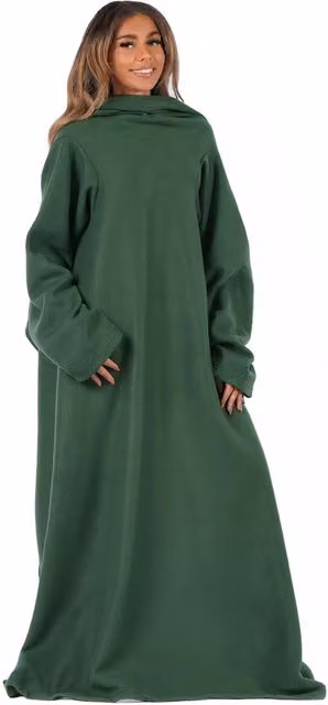 OHS Polar Fleece Wearable Blanket Wrap Throw with Sleeves in Forest Green