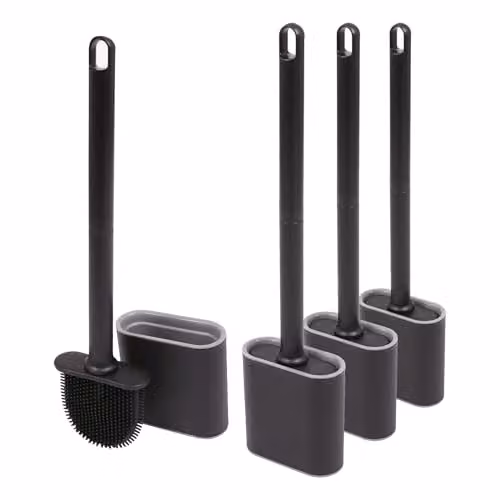 Harbour Housewares Wall-Mounted Silicone Toilet Brush and Holder Set, Pack of 4, Black – 1