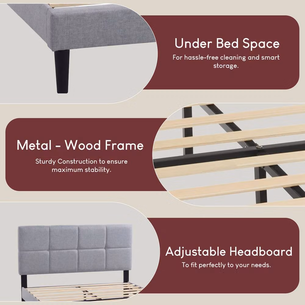 Vida Designs Velmora Fabric Bed Frame in Light Grey, Single Size (90 x 200 cm) – 4