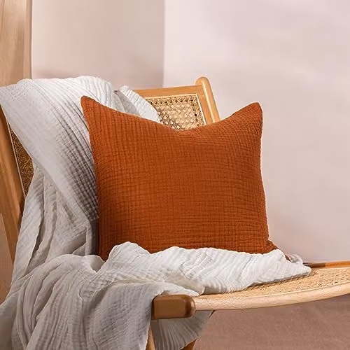 Riva Home Square Cotton Cushion with Polyester Filling, Brown/Orange, W/D/H: 45 x 45 x 45 cm – 3