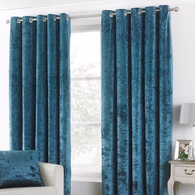 Paoletti Verona Teal Crushed Velvet Eyelet Curtains, Width: 168 cm, Drop: 183 cm – 1