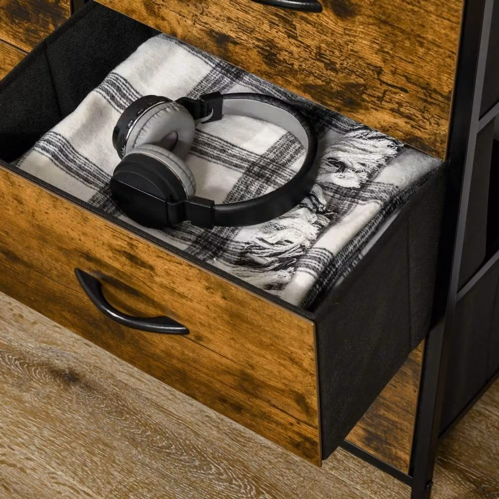 STILVORA Industrial Chest of Drawers with Storage in Rustic Brown and Black – 8