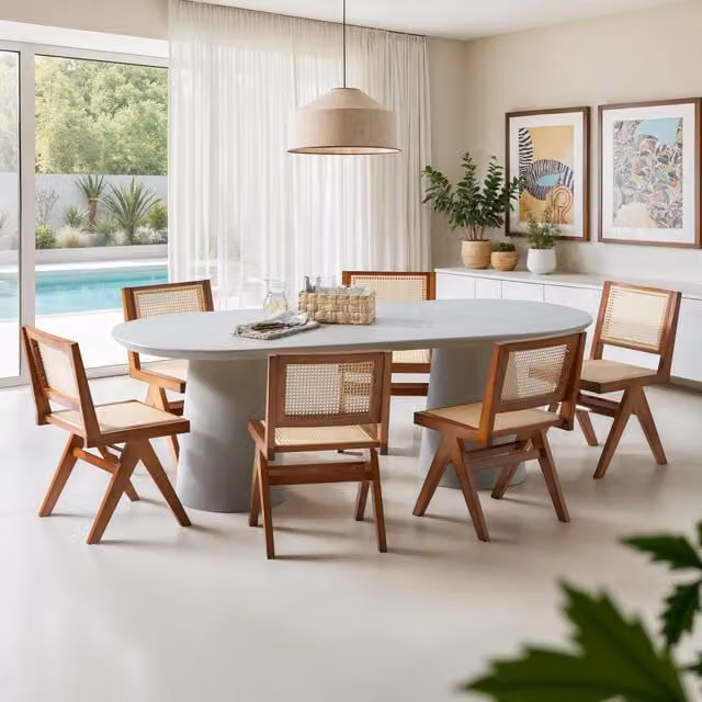 TECTAKE Mid-Century Dining Chair with Rattan and Oak Wood Frame in Brown, Height: 83 cm