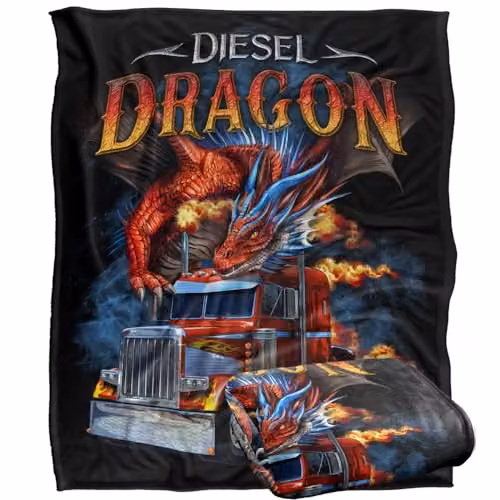 JQ Licensing Diesel Dragon Semi-Truck Super Soft Fleece Throw Blanket, White, W/D/H: 152 x 127 cm