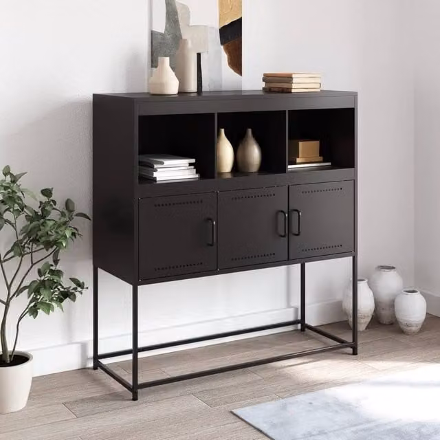 Berkfield Home Black Matt Metal Sideboard W/D/H: 100.5 x 39 x 107 cm