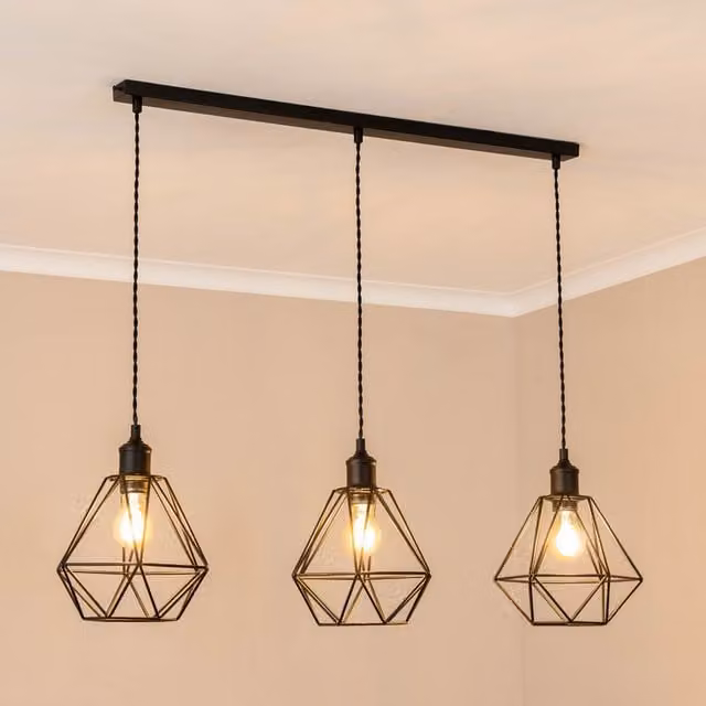 ValueLights Diablo 3 Industrial Bar Ceiling Pendant Light in Black Metal with LED Bulbs