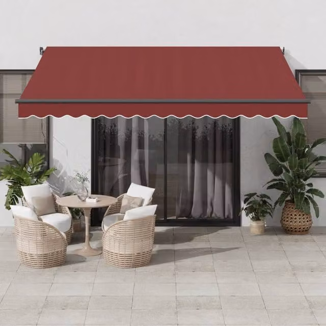 Berkfield Home Manual Retractable Awning with LEDs in Burgundy and Black, W: 400 cm, D: 350 cm