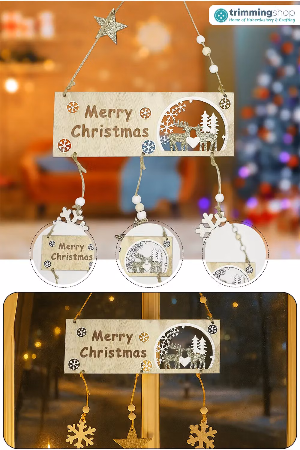 Neel Blue Rustic Wooden Merry Christmas Hanging Wall Plaque, W/H/D: 20 x 17 x 2 cm – 4