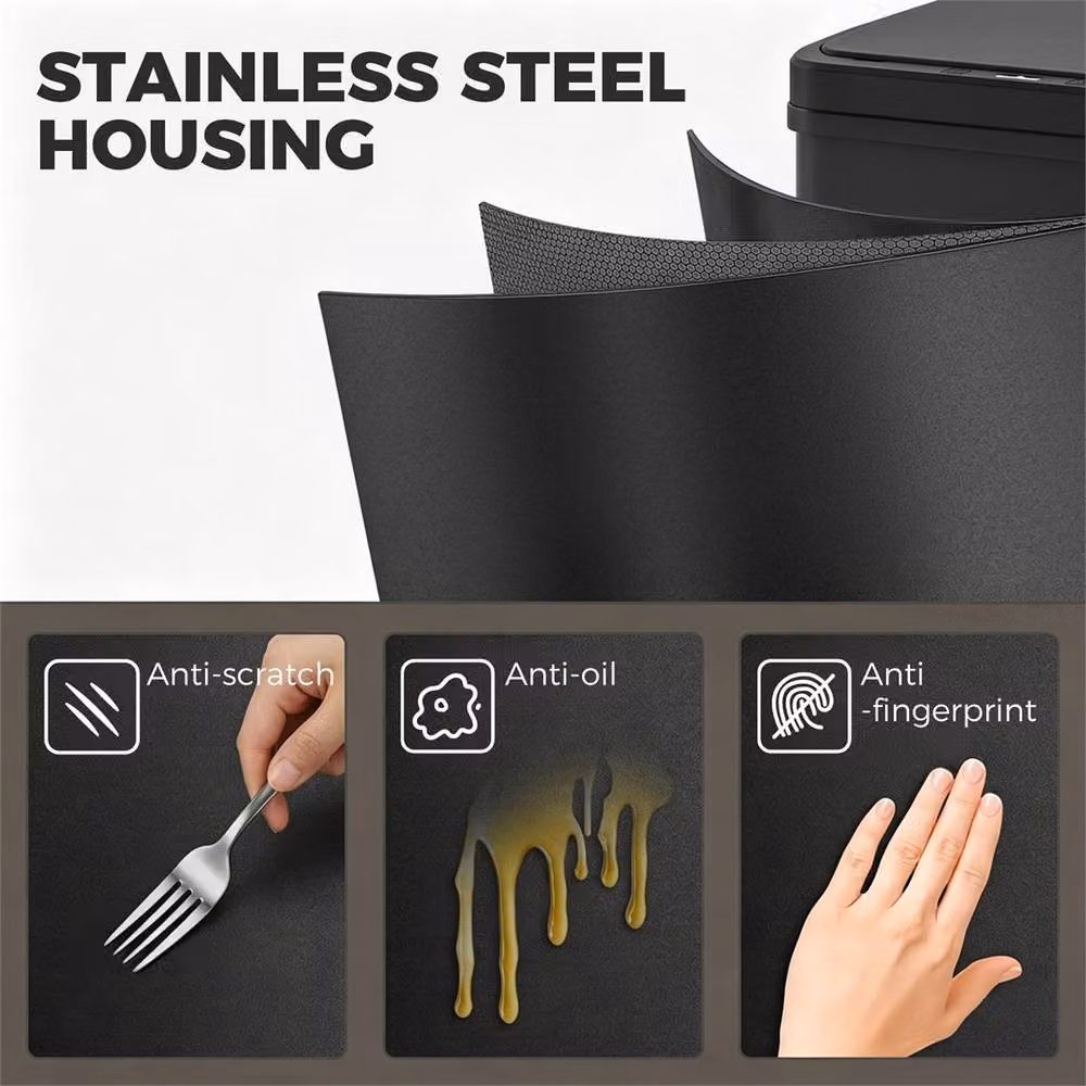 NESTLUNE Black 40l Stainless Steel Sensor Kitchen Bin, Fingerprint Proof, H 100 cm x W 15 cm x D 15 cm – 4