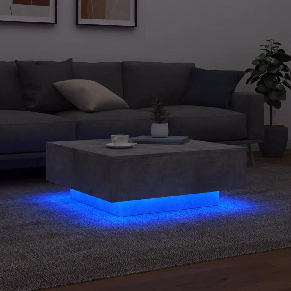 Berkfield Home Modern Square Coffee Table with LED Lights in Concrete Grey, W/D/H: 80 x 80 x 31 cm – 3