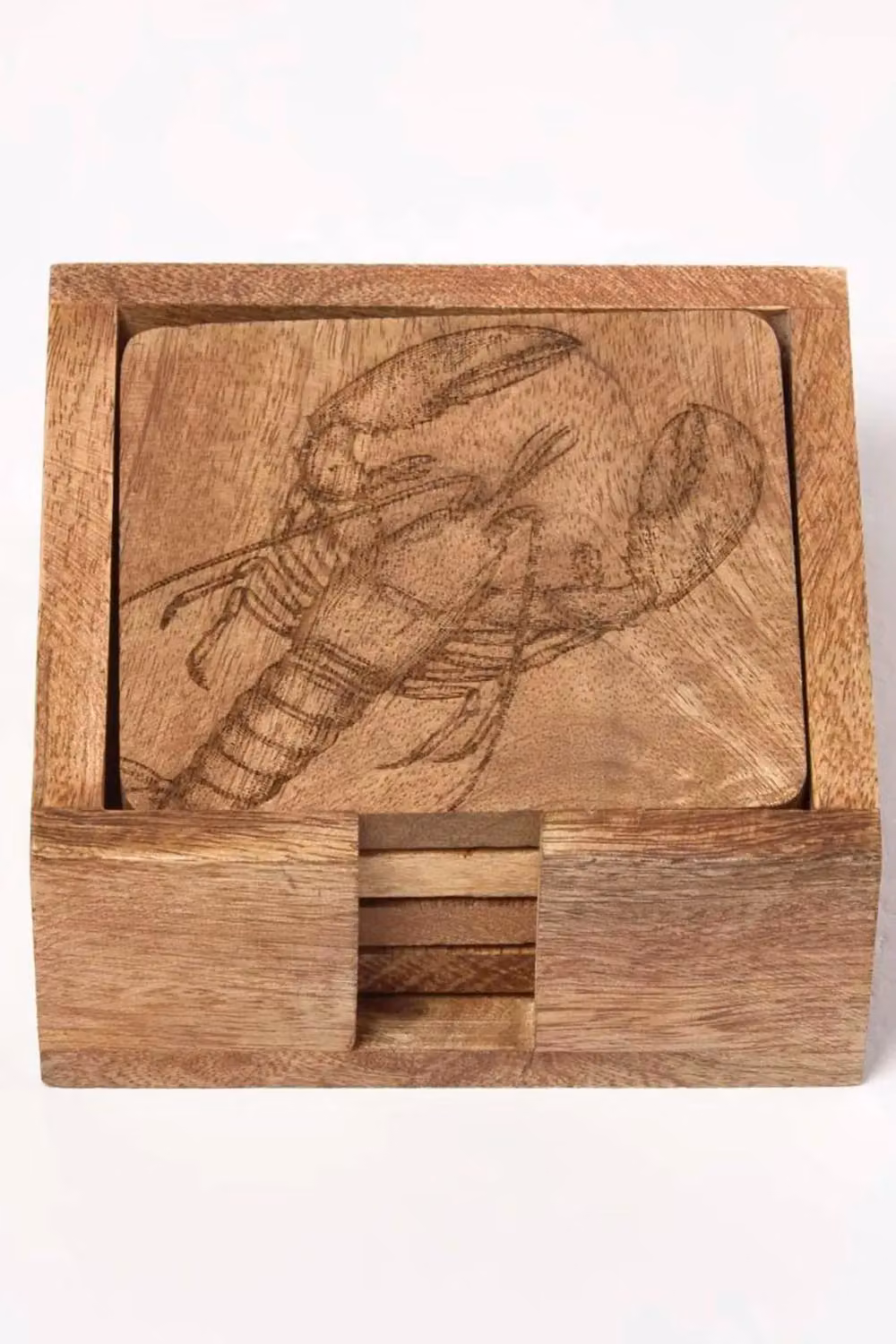 Homescapes Wooden Coaster Set with Lobster Design, Set of 4 in Brown and Sand – 2
