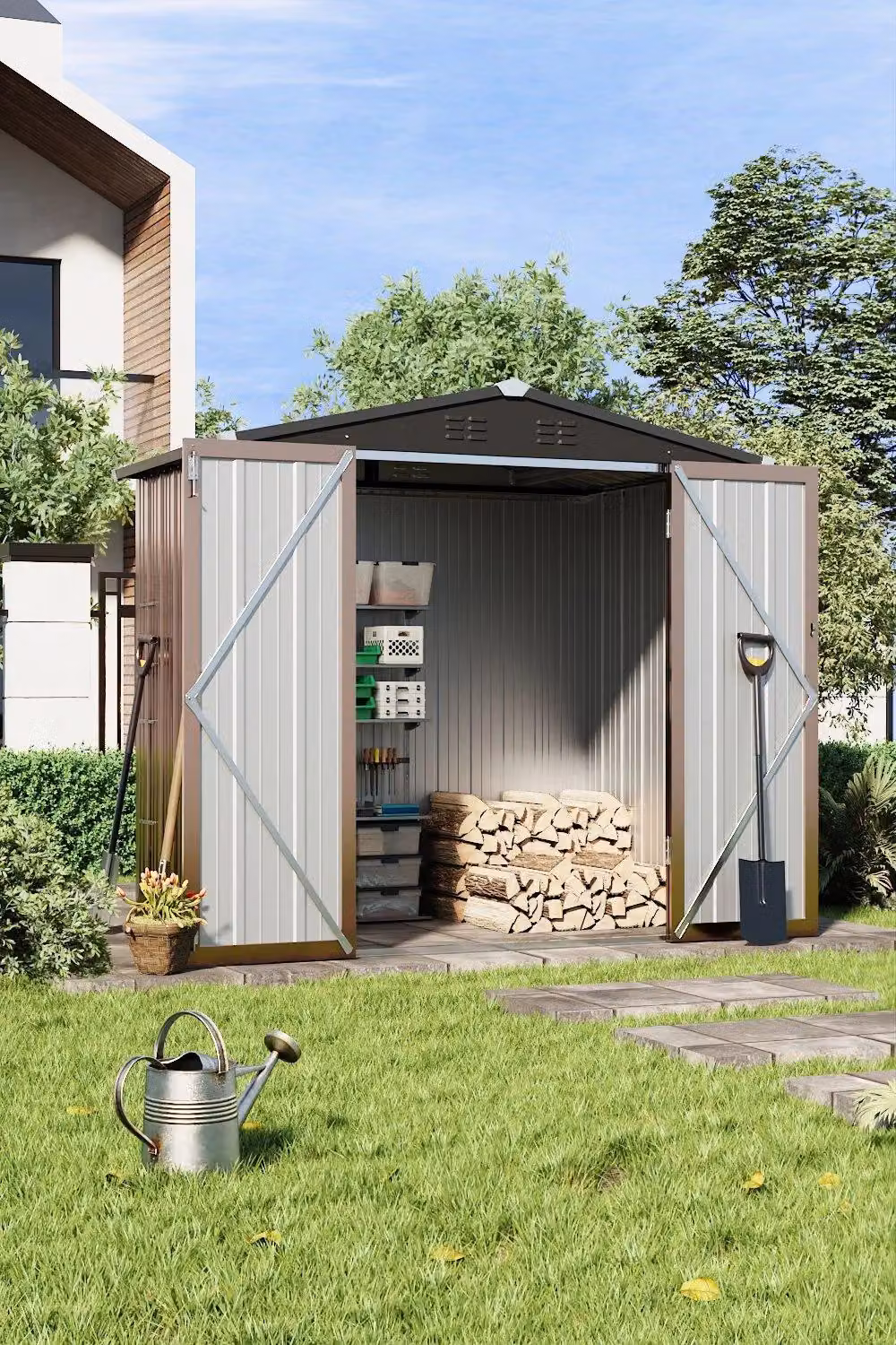 Garden Sanctuary Lockable Galvanised Steel Garden Storage Shed in Brown – 2