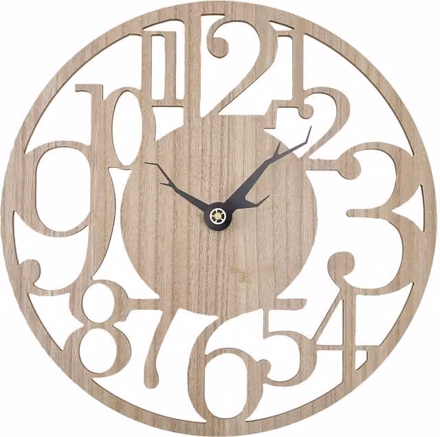 Livingandhome Vintage Round Brown Wood Wall Clock with Silent Quartz Movement