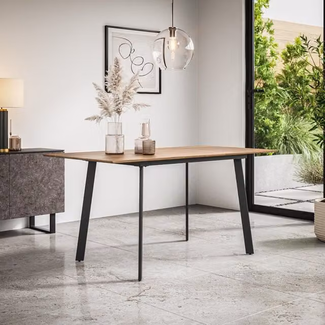 More4Homes Haydon Extendable Rectangular Dining Table, 4-6 Seater, Oak with Black Legs