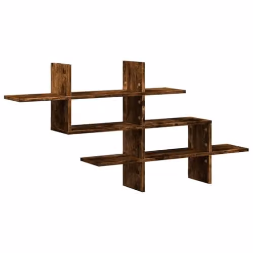 vidaXL Wall Shelf in Smoked Oak, W: 124.5 cm, D: 18 cm, H: 60.5 cm, Engineered Wood – 1