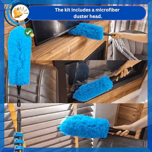 IGAD 17ft All-in-One Window Washing and Dusting Kit in White and Blue with Telescopic Handle and Microfibre Attachments – 4