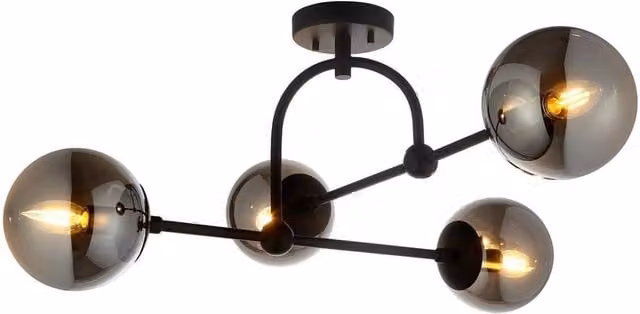 Netlighting Trieste Globe Ceiling Light in Matt Black with Smoked Grey Glass Sphere