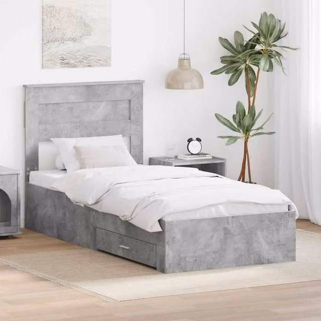 Berkfield Home Modern Bed Frame with Drawers in Concrete Grey, W/D/H: 90 x 200 cm, Engineered Wood