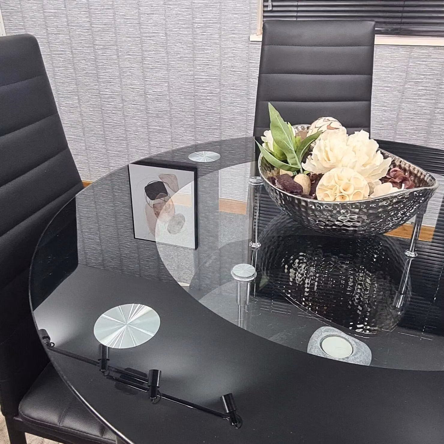 Kosy Koala Modern Round Black Glass Dining Table and 4 Chairs Set in Brown – 7