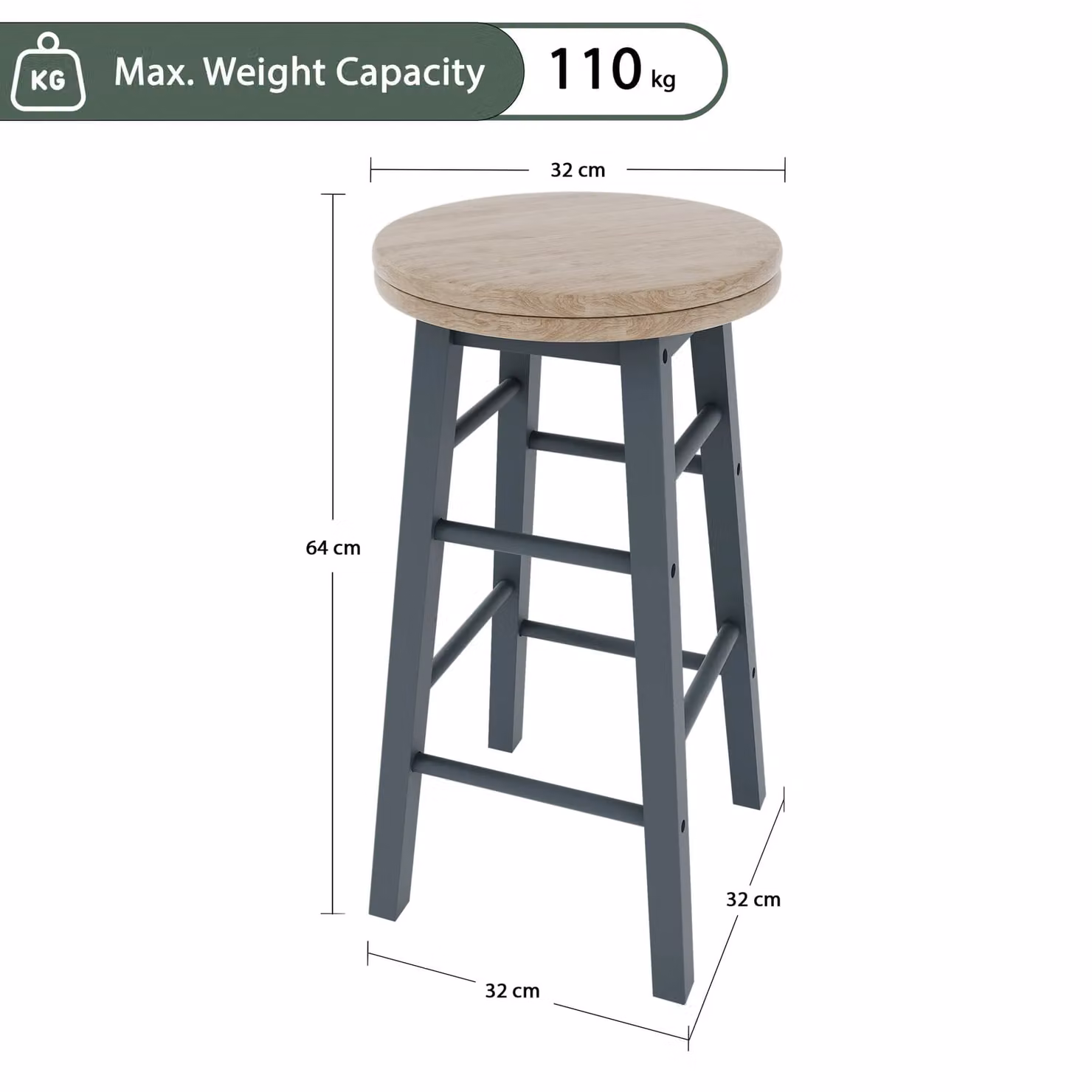 Home Discount Chef Vida Wooden Revolving Bar Stool in Grey – 2