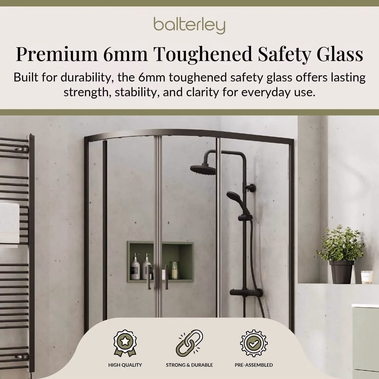 Balterley 6mm Glass Offset Quadrant Corner Shower Enclosure, Black, W/D/H: 1200 x 1900 x 800 mm – 3