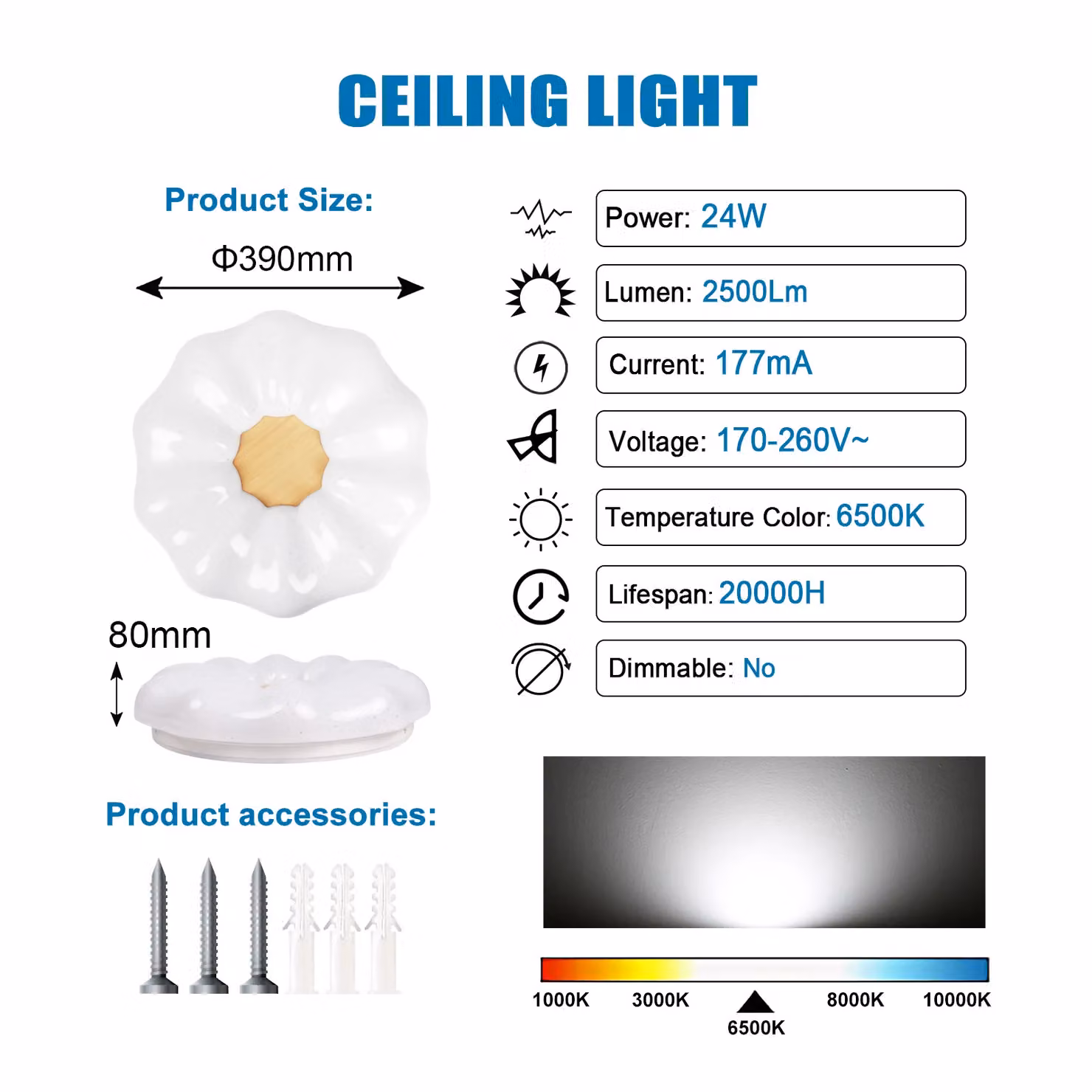 ExtraStar 24W LED Floral Shape Ceiling Light, 2500 Lumen, 6500K Cool White, White – 2