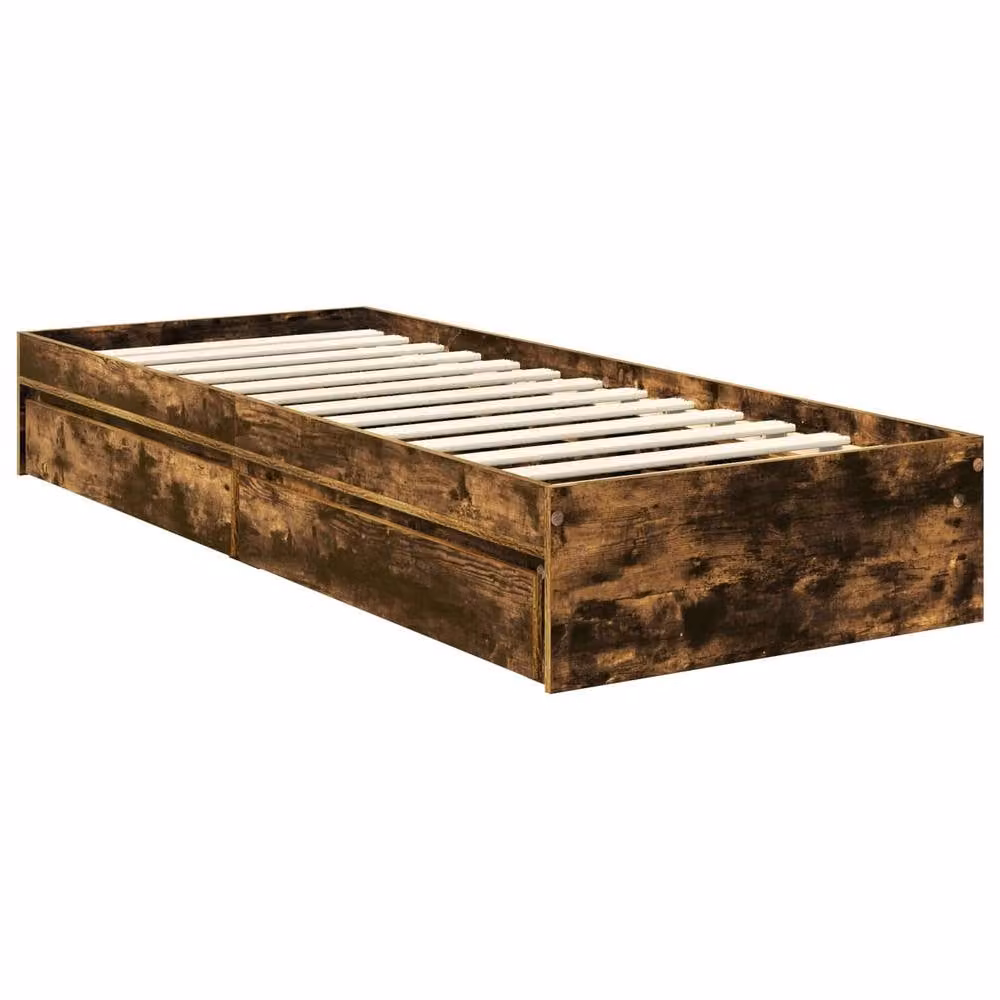 Berkfield Home Smoked Oak Storage Bed with Drawer, Brown, W: 75 cm x L: 190 cm – 3
