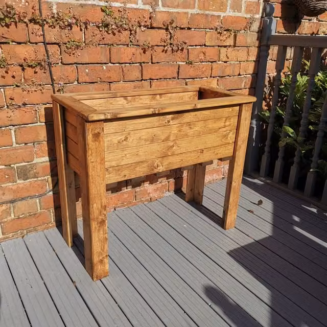 Samuel Alexander Rustic Chunky Wooden Raised Flower Bed Planter, Brown, W/D/H: 82 x 72 x 41 cm