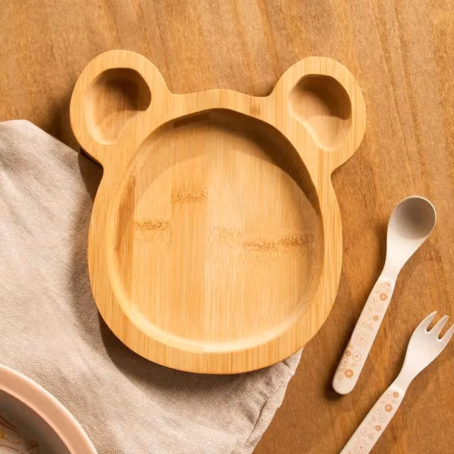 OHS Solid Wood and Bamboo Bear Kids Serving Board in Brown