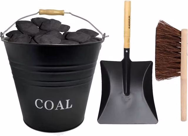 Pawnora Coal Bucket, Shovel and Brush Set in Black