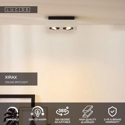 Lucide Xirax Dimmable Adjustable LED Ceiling Spotlight in White – 2