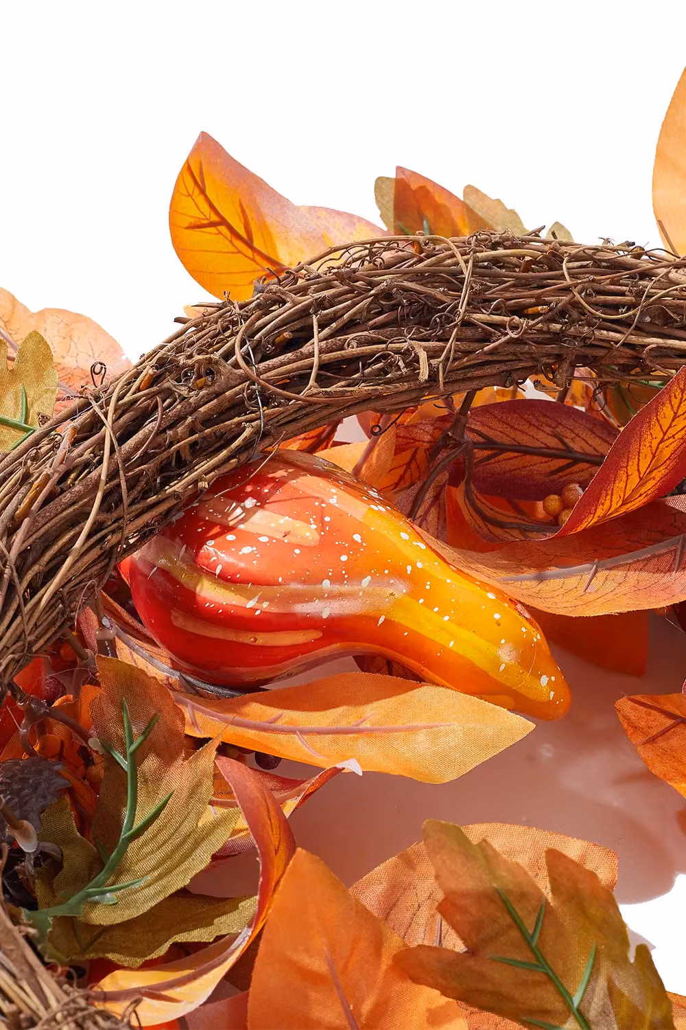 H&O Direct Orange Fall Harvest Artificial Pumpkin and Magnolia Leaves Wreath, Diameter: 50 cm – 6